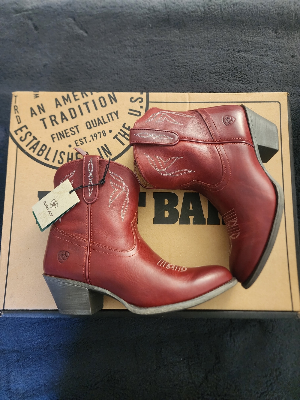 Ariat Burgundy Leather Western Ankle Booties